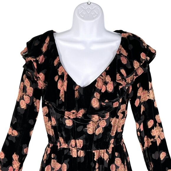 MICHAEL Michael Kors S Velvet Burnout Floral Long Sleeve Ruffle Silk Blend Dress - Picture 4 of 16